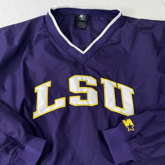 Vintage LSU Tigers Starter Jacket Mens XL Purple Pullover Football Basketball - Picture 2 of 10